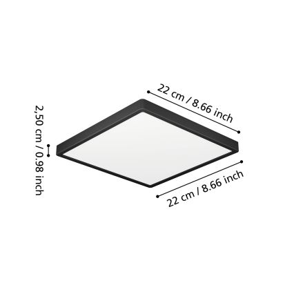 Eglo - LED vannas istabas griestu lampa LED/10,5W/230V 2700/4000/6500K 22x22 cm IP44 melna