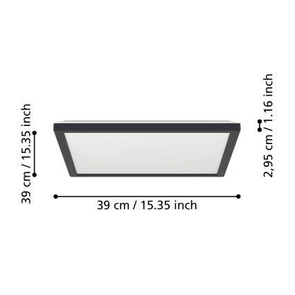 Eglo - LED Aptumšojama āra griestu lampa LED/17,6W/230V 2700-6500K 39x39 cm IP44 melna + tālvadības pults