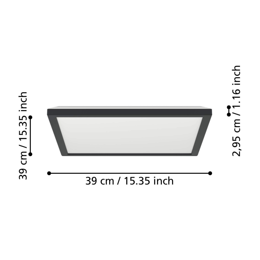 Eglo - LED Aptumšojama āra griestu lampa LED/17,6W/230V 2700-6500K 39x39 cm IP44 melna + tālvadības pults