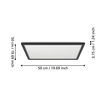 Eglo 901457 - LED Aptumšojama āra griestu lampa LED/17W/230V 2700-6500K 50x50 cm IP44 melna + tālvadības pults