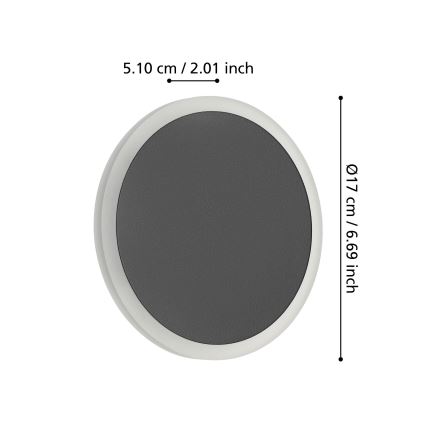Eglo - LED Sienas lampa LED/12W/230V 3000K d. 17 cm melna
