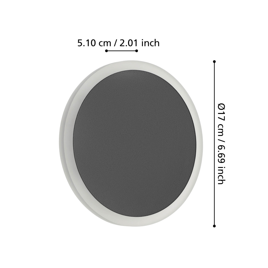Eglo - LED Sienas lampa LED/12W/230V 3000K d. 17 cm melna