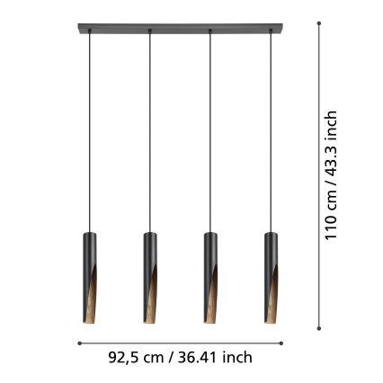 Eglo - LED Lustra ar auklu 4xGU10/4,5W/230V 3000K melna/brūna
