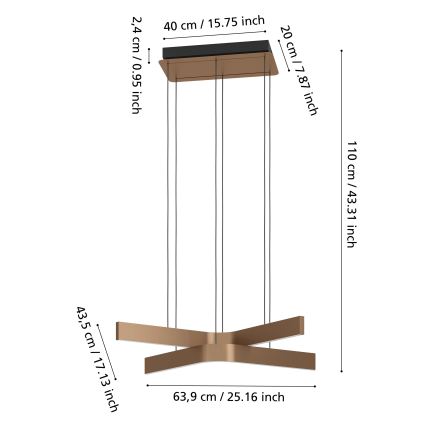 Eglo - LED RGBW dimējams piekaramais lustrs uz troses 2xLED/18W/230V vara/melna