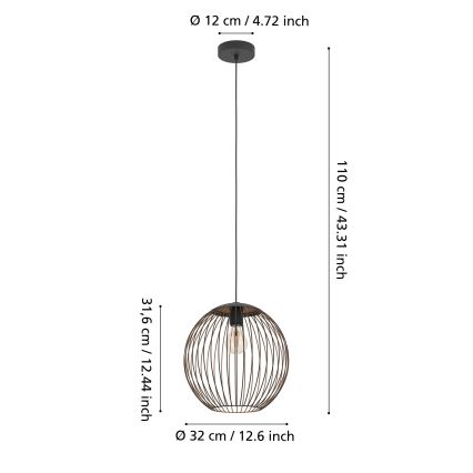 Eglo - Melna lustra ar kabeli 1xE27/60W/230V