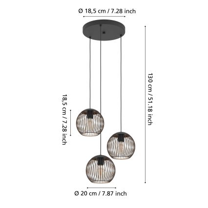 Eglo - Karājoša lampa uz kabeļa 3xE27/60W/230V melna