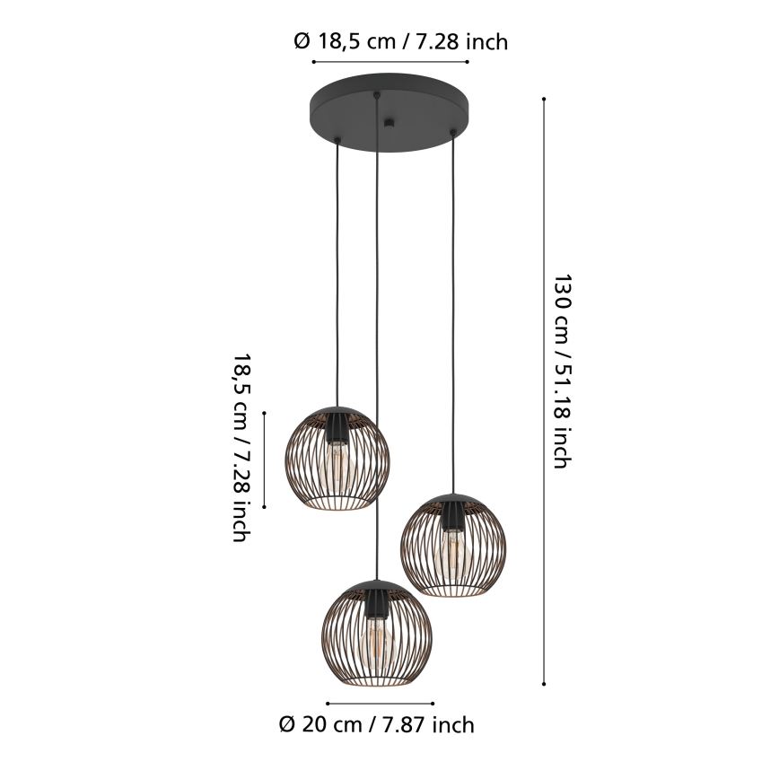 Eglo - Karājoša lampa uz kabeļa 3xE27/60W/230V melna