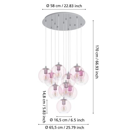Eglo - Piekaramā lustra uz troses 10xE27/60W/230V spīdīgs hroms/caurspīdīgs