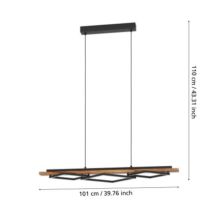 Eglo - Regulējama LED lustra uz stieples 2xLED/13W/230V + LED/16W melna/brūna