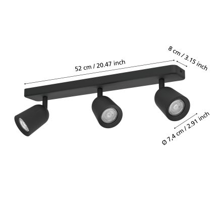 Eglo - Virziena gaismeklis 3xGU10/10W/230V melns