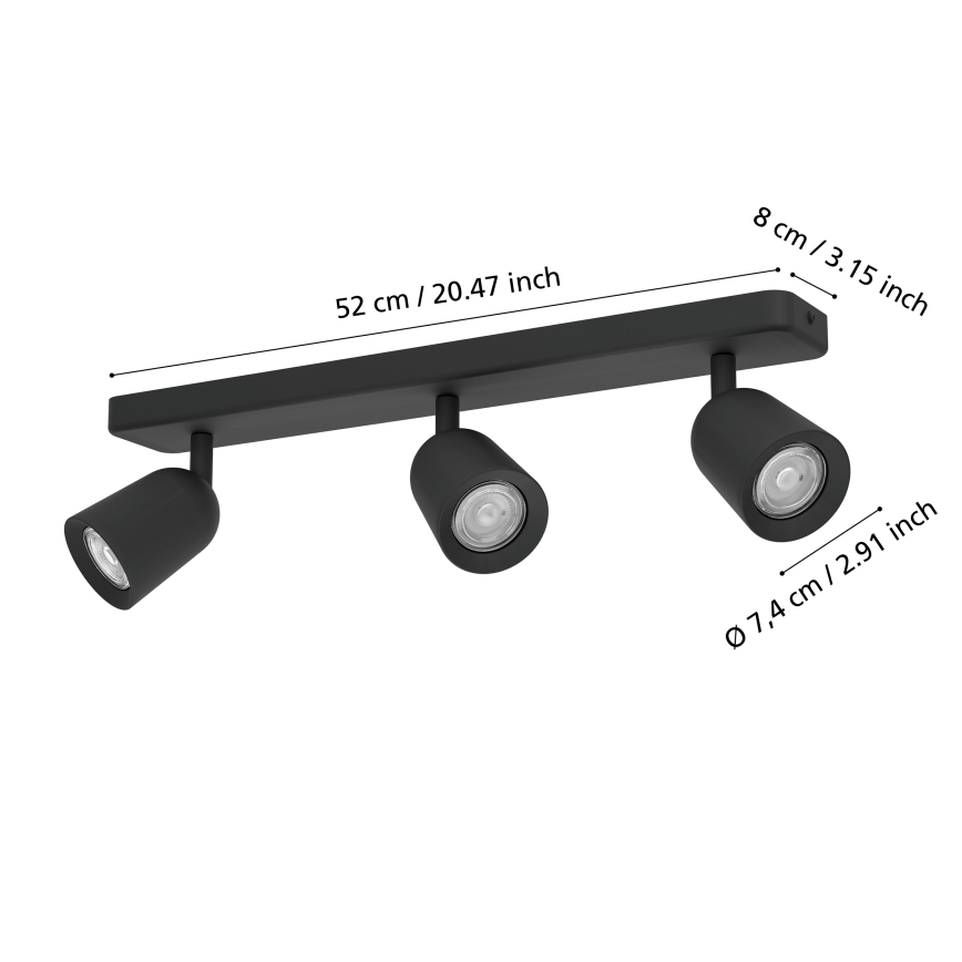Eglo - Virziena gaismeklis 3xGU10/10W/230V melns