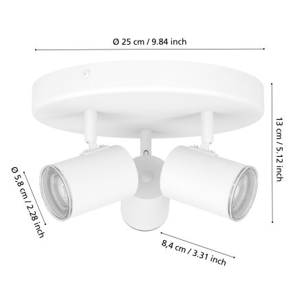 Eglo - Vannasistabas virsmas spot gaismeklis 3xGU10/5W/230V Ø 25 cm IP44 balts