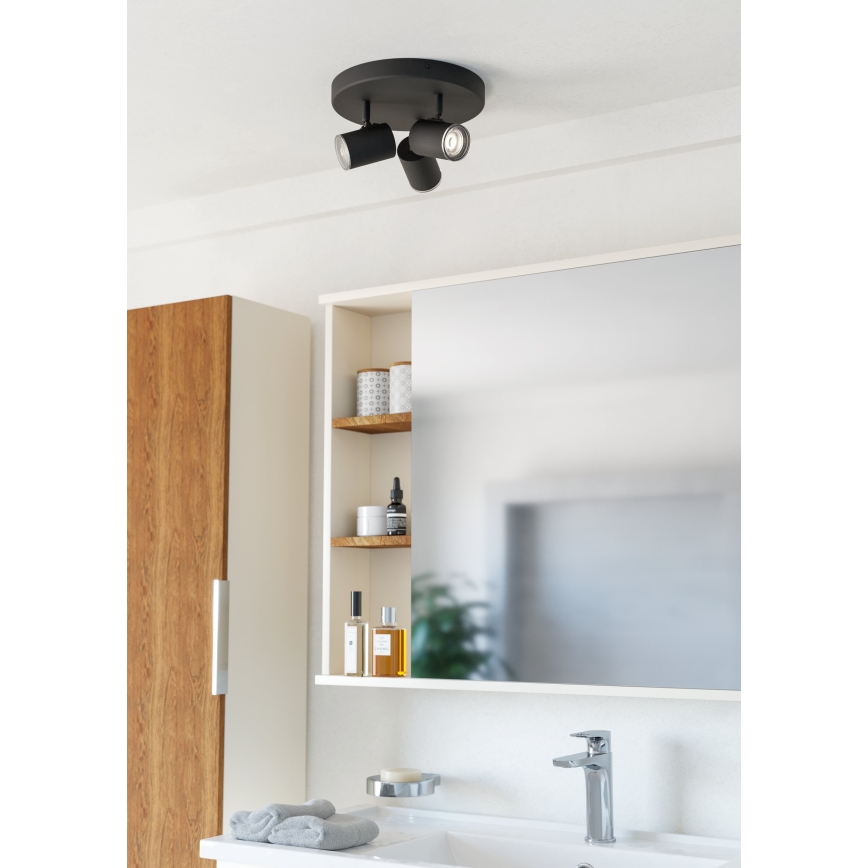 Eglo - Vannas istabas spotgaismeklis 3xGU10/5W/230V Ø 25 cm IP44 melns