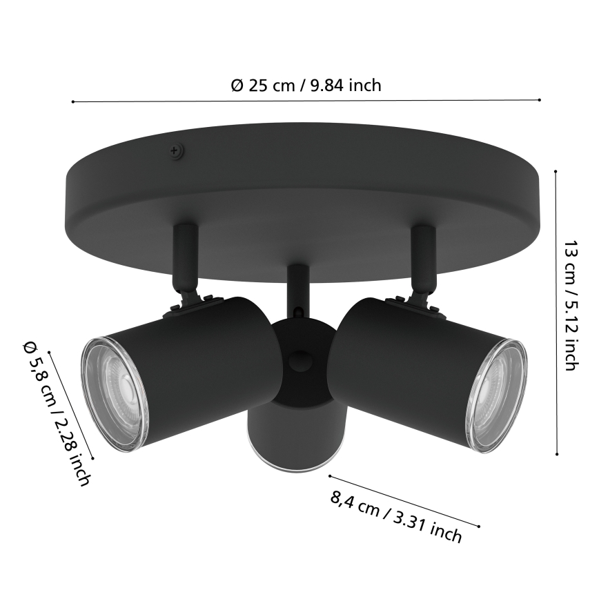Eglo - Vannas istabas spotgaismeklis 3xGU10/5W/230V Ø 25 cm IP44 melns