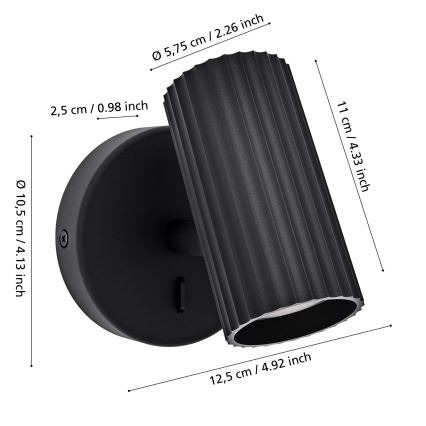 Eglo - Sienas spota gaismeklis 1xGU10/5W/230V melns