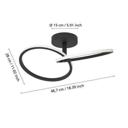 Eglo - LED griestu lampa LED/12W/230V 2700/4000/6500K melna