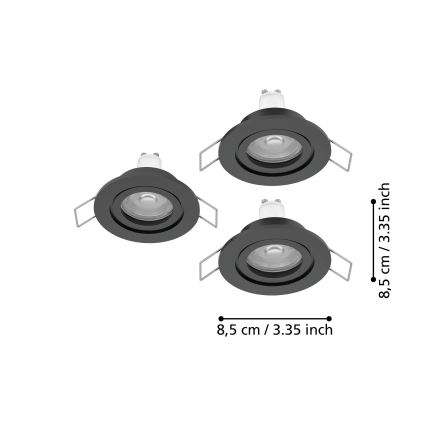 Eglo - KOMPLEKTS 3x LED vannas istabas iebūvējamie spotgaismekļi 1xGU10/4,5W/230V IP44 melni