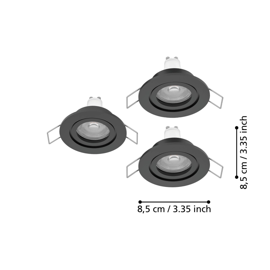 Eglo - KOMPLEKTS 3x LED vannas istabas iebūvējamie spotgaismekļi 1xGU10/4,5W/230V IP44 melni