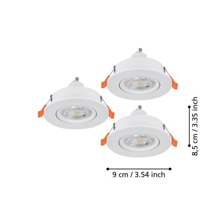 Eglo - Komplekts 3x LED iebūvējami griestu spotgaismekļi 1xGU10/4,5W/230V balti