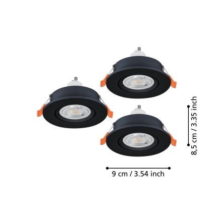 Eglo - Komplekts 3x LED iebūvējamie punktveida gaismekļi 1xGU10/4,5W/230V melns