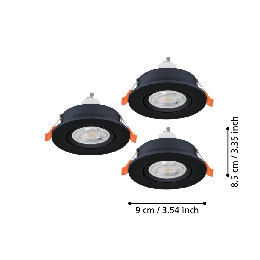 Eglo - Komplekts 3x LED iebūvējamie punktveida gaismekļi 1xGU10/4,5W/230V melns