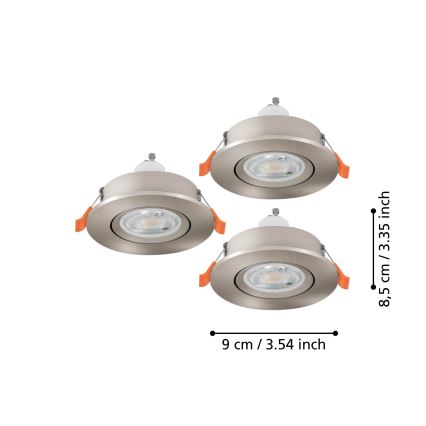 Eglo - komplekts 3x LED griestu iebūvējamie virziena gaismekļi 1xGU10/4,5W/230V matēts hroms