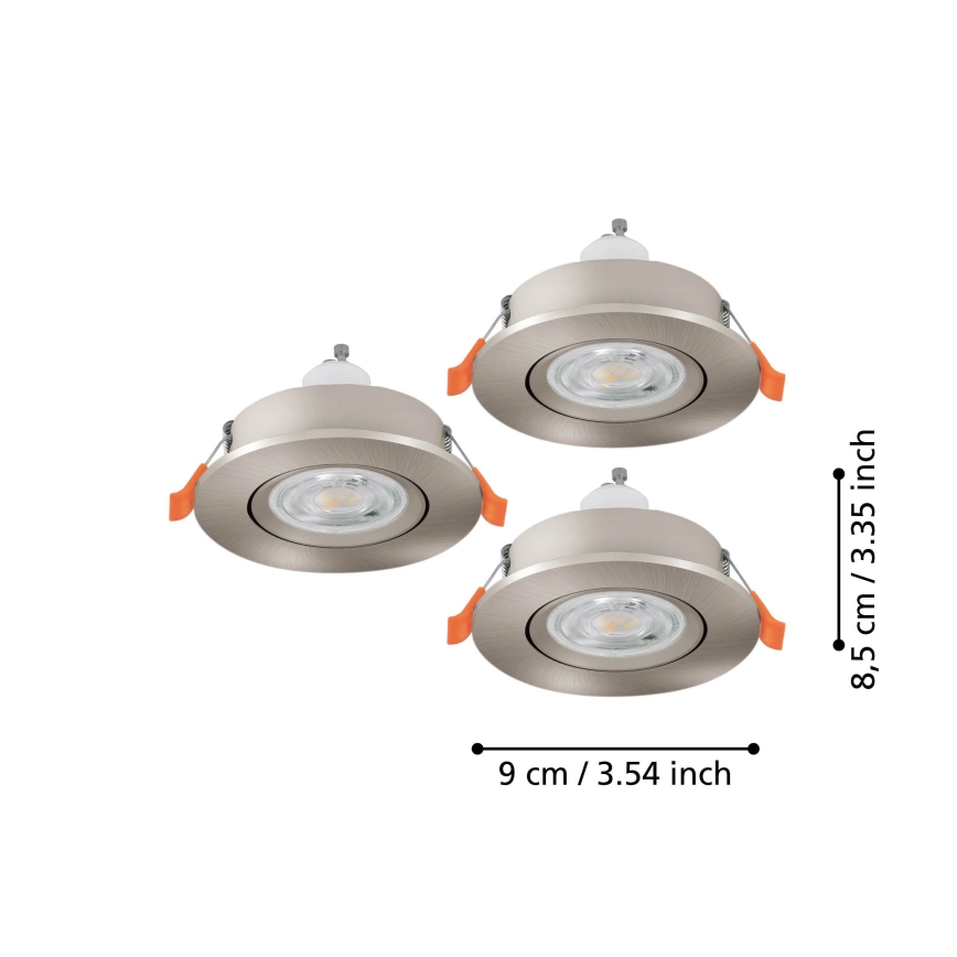 Eglo - komplekts 3x LED griestu iebūvējamie virziena gaismekļi 1xGU10/4,5W/230V matēts hroms