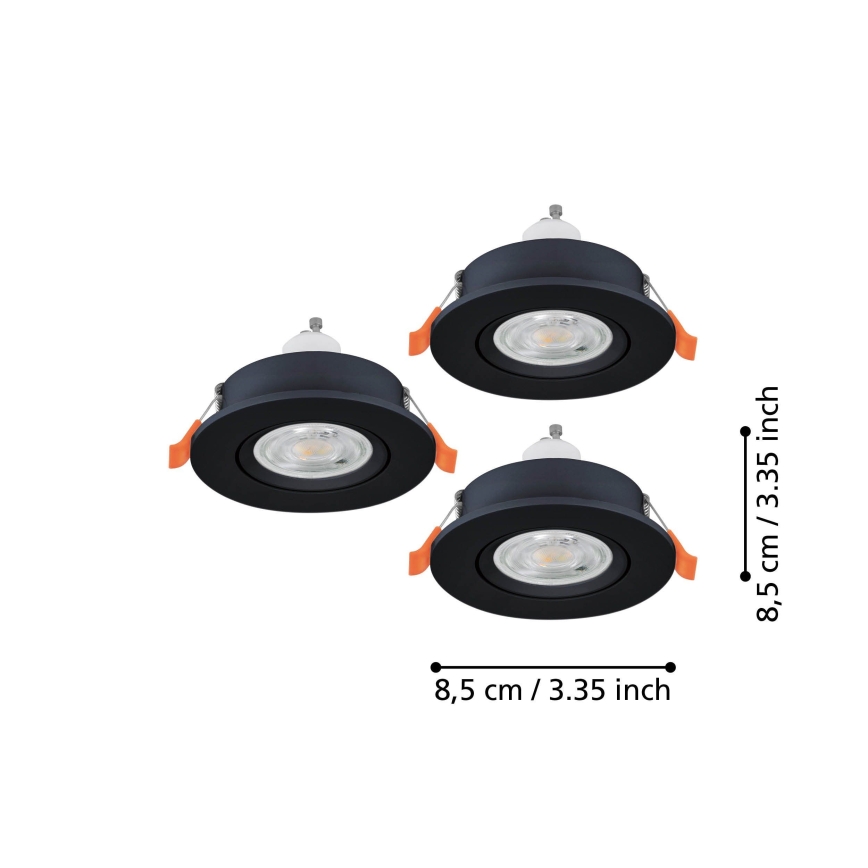 Eglo - komplekts 3x LED vannas istabas iebūvējamie griestu prožektori 1xGU10/4,5W/230V IP44 melni