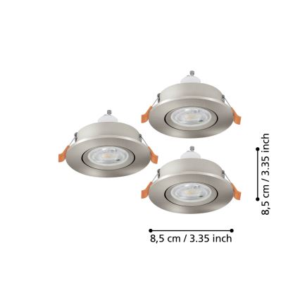 Eglo - Komplekts 3x LED vannas istabas iebūvējamie virziena gaismekļi 1xGU10/4,5W/230V IP44 matēts hroms