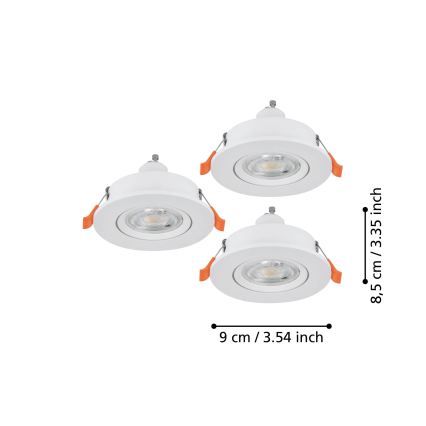 Eglo - komplekts 3x LED iebūvējami griestu spotgaismekļi 1xGU10/4,5W/230V balts