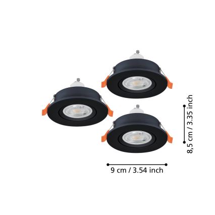 Eglo - komplekts 3x LED iebūvējamie spoti 1xGU10/4,5W/230V melni