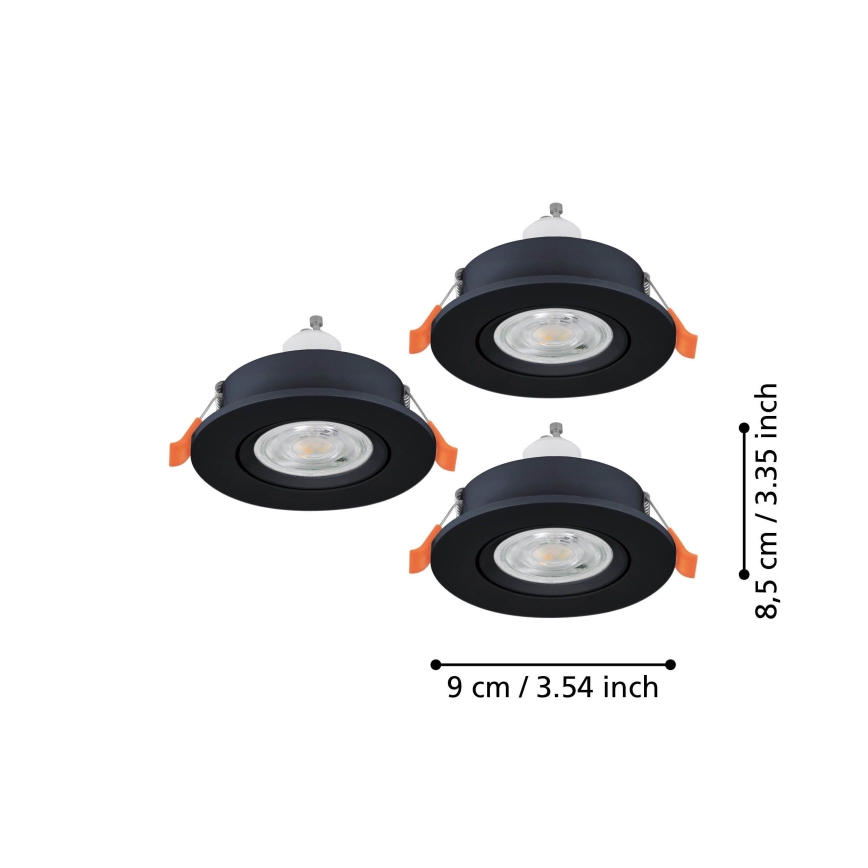 Eglo - komplekts 3x LED iebūvējamie spoti 1xGU10/4,5W/230V melni