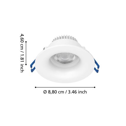 Eglo - LED iebūvējamais vannas istabas griestu gaismeklis LED/4,9 W/230 V, 2700/4000/6500 K (regulējama krāsu temperatūra), Ø 8,8 cm, IP65, balts