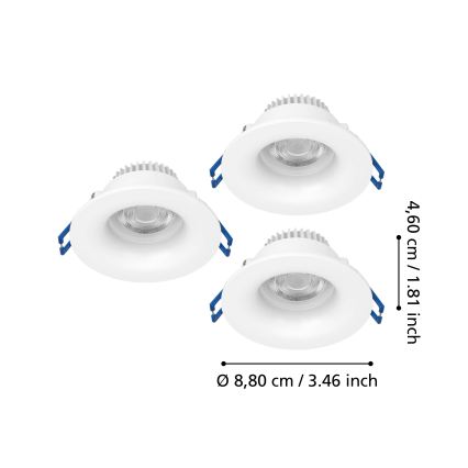 Eglo - Komplekts 3x LED vannas istabas iebūvējamais griestu gaismeklis LED/4,9W/230V 2700/4000/6500K Ø 8,8 cm IP65 balts