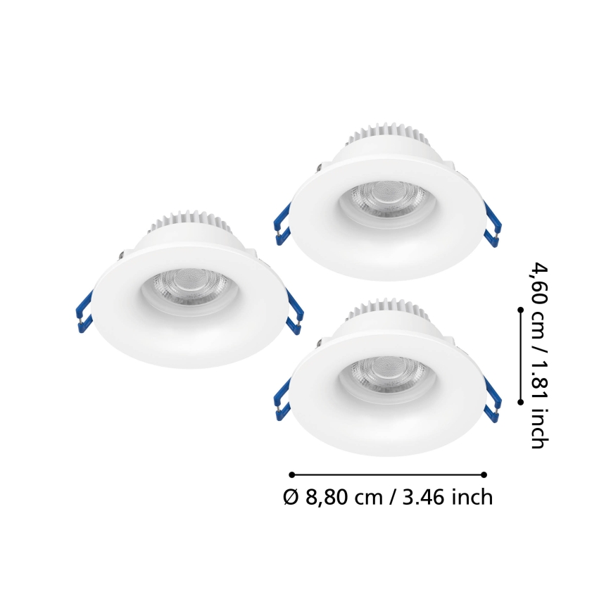 Eglo - Komplekts 3x LED vannas istabas iebūvējamais griestu gaismeklis LED/4,9W/230V 2700/4000/6500K Ø 8,8 cm IP65 balts