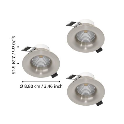 Eglo - Komplekts (3x) iebūvējami LED gaismekļi ar regulējamu spilgtumu LED/4,8W/230V Ø 8,8 cm matēts hroms