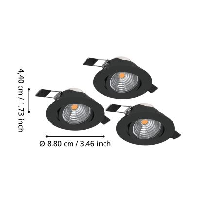 Eglo - Komplekts 3x LED dimējams iebūvējamais griestu gaismeklis LED/6,4W/230V Ø 8,8 cm melns