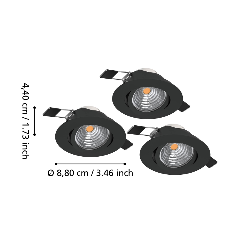 Eglo - Komplekts 3x LED dimējams iebūvējamais griestu gaismeklis LED/6,4W/230V Ø 8,8 cm melns