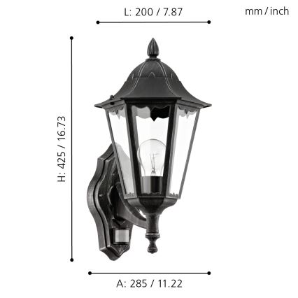 Eglo - Āra sienas gaismeklis ar sensoru 1xE27/60W/230V