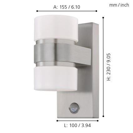 Eglo - Āra LED sienas gaismeklis ar sensoru 2xLED/6W IP44