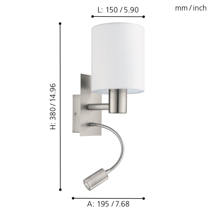 Eglo - LED Pielāgojama lampa 1xE27/40W+LED/3,8W balta