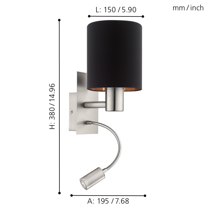 Eglo - LED Pielāgojama lampa 1xE27/40W+LED/3,8W melna