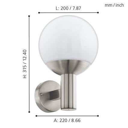 Eglo - LED Aptumšojama āra sienas lampa NISIA-C 1xE27/9W/230V IP44