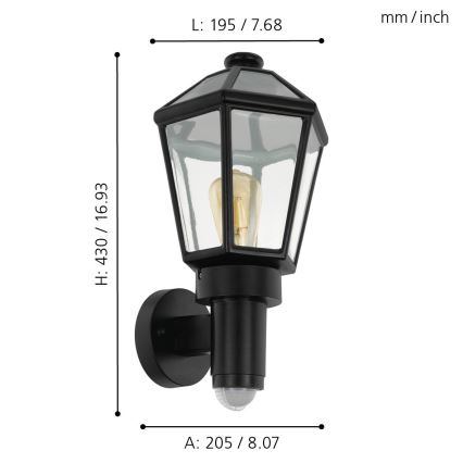 Eglo - Āra sienas lampa ar sensoru 1xE27/28W/230V IP44