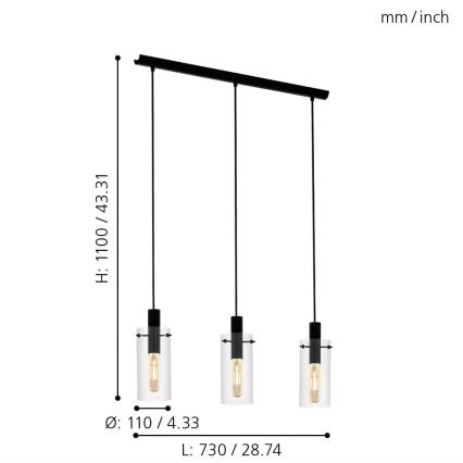 Eglo - Lustra ar auklu 3xE27/60W/230V