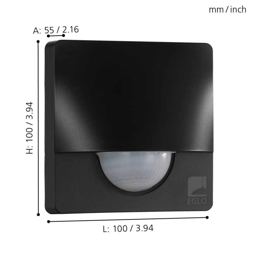 Eglo - Āra kustību sensors 12 m melns IP44