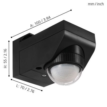 Eglo 97467 - Āra kustību un krēslas sensors DETECT ME 4 12 m melns IP44
