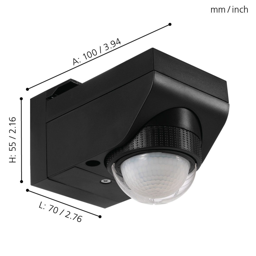 Eglo 97467 - Āra kustību un krēslas sensors DETECT ME 4 12 m melns IP44