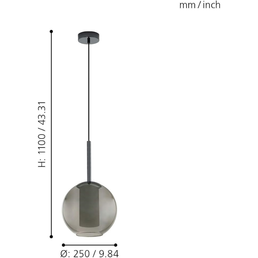 Eglo 97633 - TINDARI karājoša griestu lampa ar vadu, 1xE27/60W/230V, dūmakaini melna