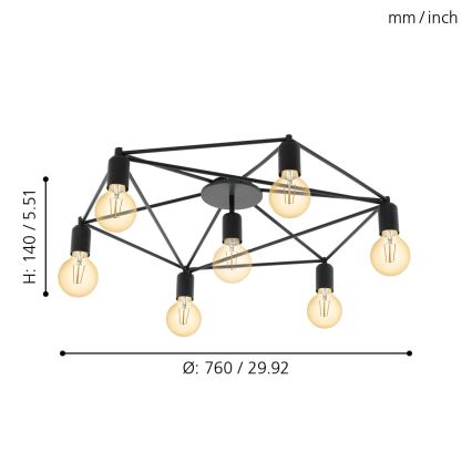 Eglo - Pieliekama lustra 7xE27/60W/230V melns